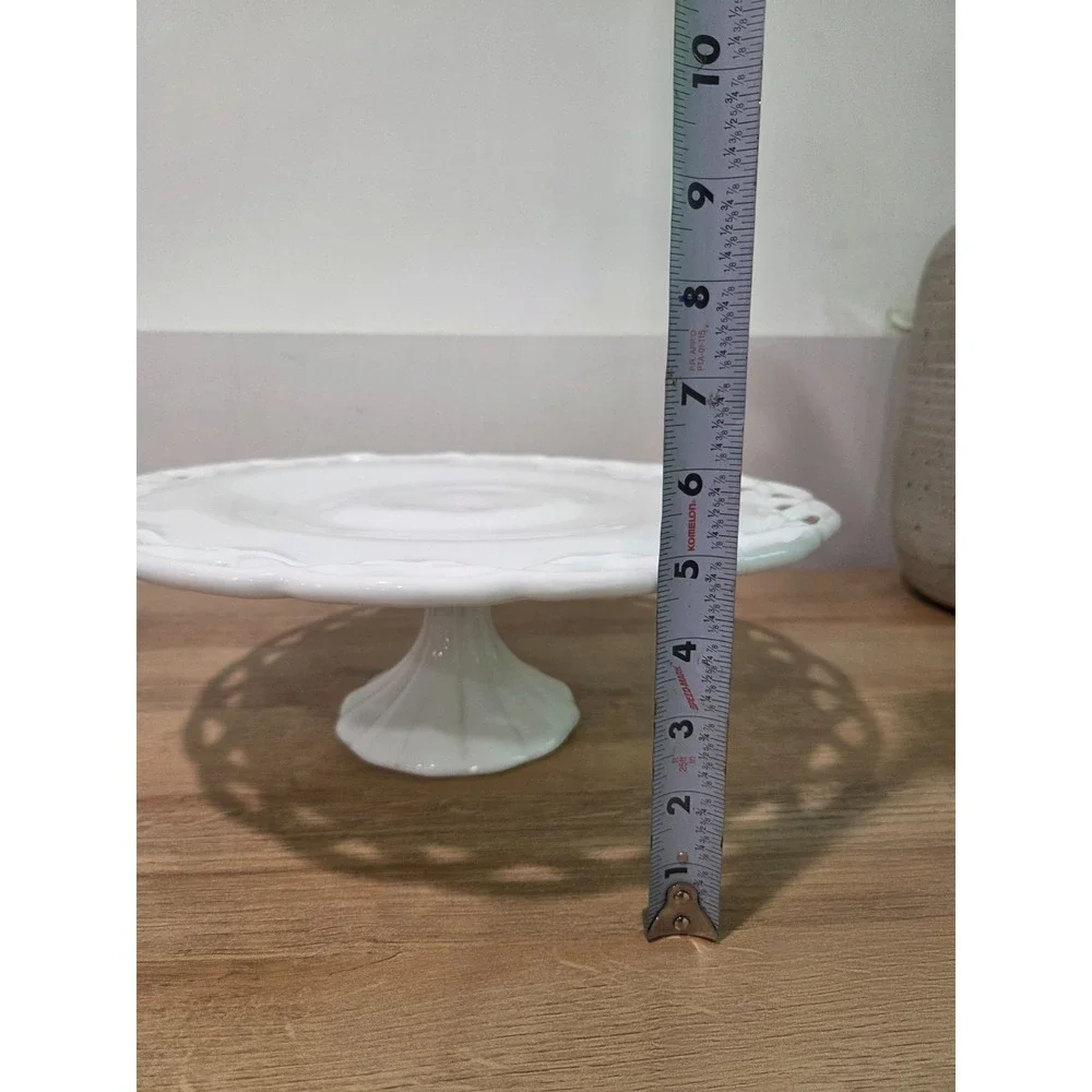 Vintage Colony White Milk Glass Cake Stand Lace Edge 14''